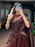 Rich Maroon Zari Woven  Cotton Function Wear Half Saree Lehenga
