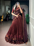 Rich Maroon Zari Woven  Cotton Function Wear Half Saree Lehenga