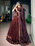 Rich Maroon Zari Woven  Cotton Function Wear Half Saree Lehenga