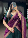 Stylish Teal Green Zari Woven Cotton Festive Wear Half Saree Lehenga