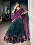 Stylish Teal Green Zari Woven Cotton Festive Wear Half Saree Lehenga