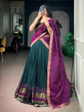 Stylish Teal Green Zari Woven Cotton Festive Wear Half Saree Lehenga