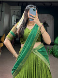 Charming Green Zari Woven Cotton Festive Wear Half Saree Lehenga