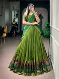 Charming Green Zari Woven Cotton Festive Wear Half Saree Lehenga