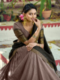 Classic Brown Zari Woven Cotton Festival Wear Lehenga Choli