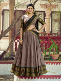 Classic Brown Zari Woven Cotton Festival Wear Lehenga Choli