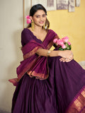 Regal Purple Zari Woven Cotton Festival Wear Lehenga Choli With Blouse
