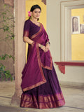 Regal Purple Zari Woven Cotton Festival Wear Lehenga Choli With Blouse