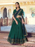 Heritage Green Zari Woven Cotton Festival Wear Half Saree Lehenga