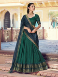 Heritage Green Zari Woven Cotton Festival Wear Half Saree Lehenga