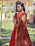 Marvelous Red Zari Woven Cotton Festival Wear Half Saree Lehenga