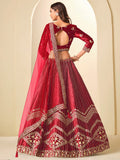 Attractive Red Embroidery Velvet Wedding Wear Lehenga Choli With Dupatta
