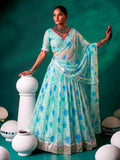 Radiant Aqua Blue Floral Print Silk Festival Wear Lehenga Choli