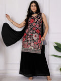 Classy Black Floral Embroidery Georgette Function Wear Palazzo Suit