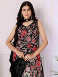 Classy Black Floral Embroidery Georgette Function Wear Palazzo Suit