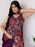 Pretty Wine Floral Embroidered Georgette Festive Wear Palazzo Suit