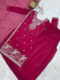 Gorgeous Rani Pink Embroidered Silk Wedding Wear Sharara Suit