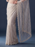 Elegant White Pearl Work Net Reception Wear Saree With Blouse