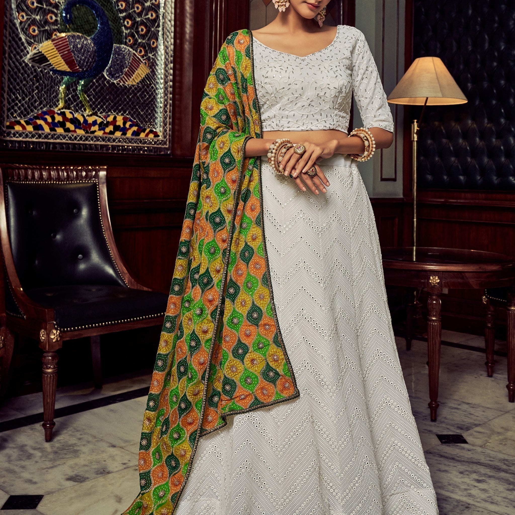 Gorgeous White Sequins Georgette Festival Wear Lehenga Choli