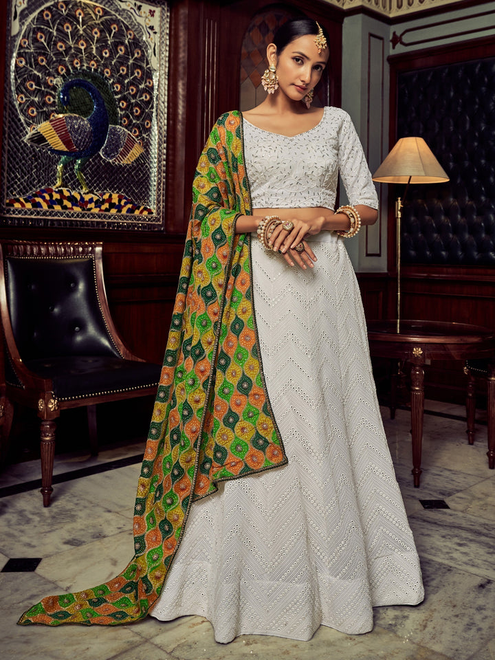 Gorgeous White Sequins Georgette Festival Wear Lehenga Choli
