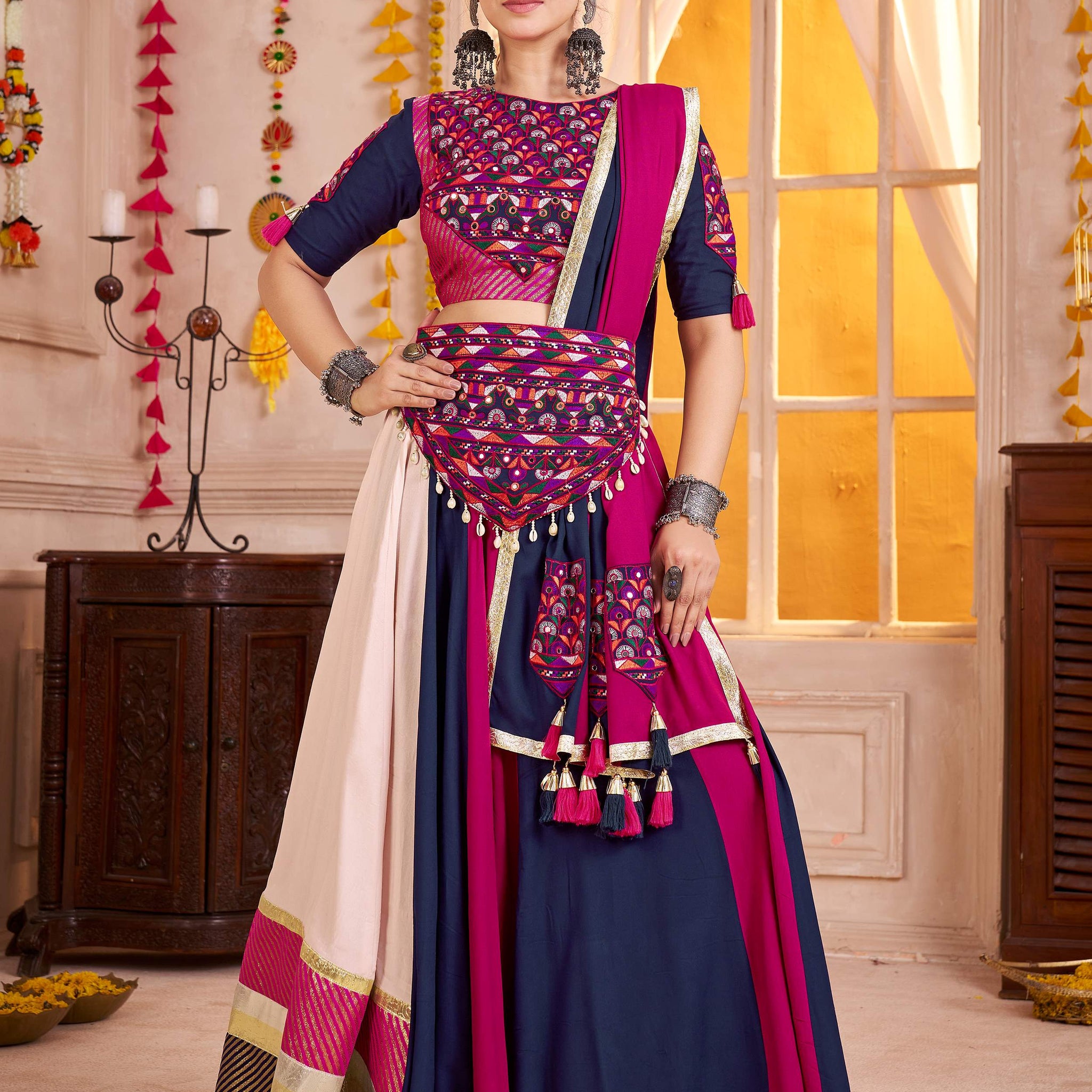 Adorable Multi-Color Lace Border Cotton Traditional Lehenga Choli