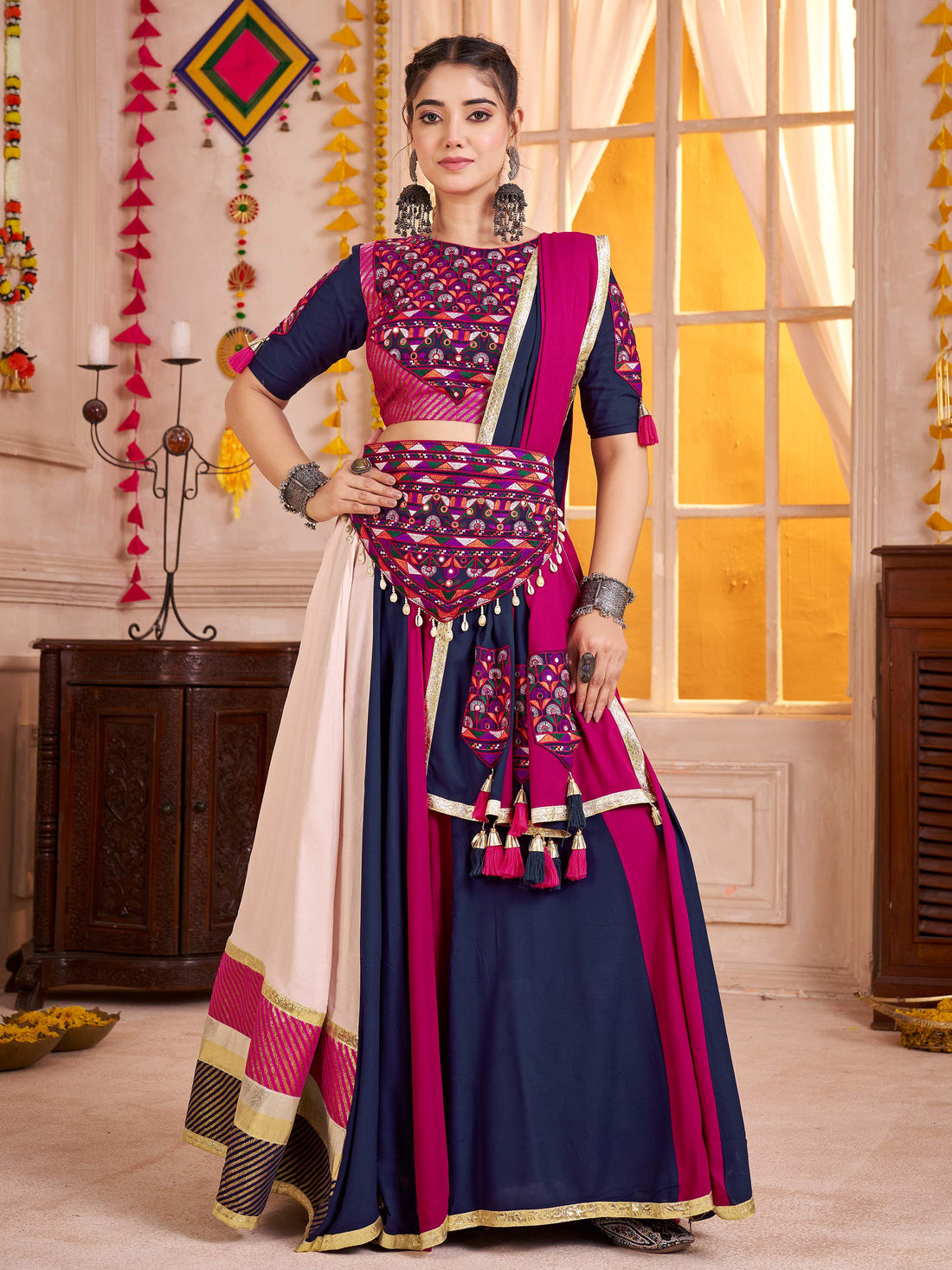 Adorable Multi-Color Lace Border Cotton Traditional Lehenga Choli