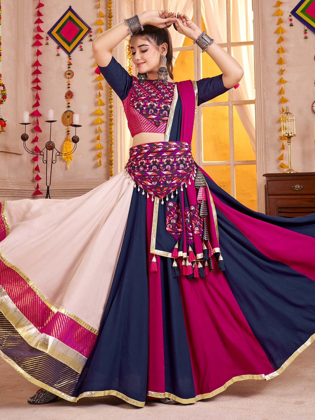 Adorable Multi-Color Lace Border Cotton Traditional Lehenga Choli