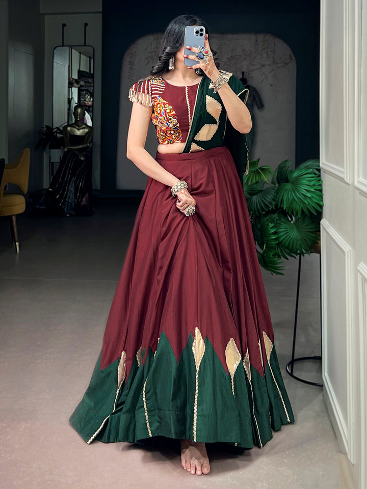 Royal Maroon Gamthi Work Chinon Navratri Wear Lehenga Choli