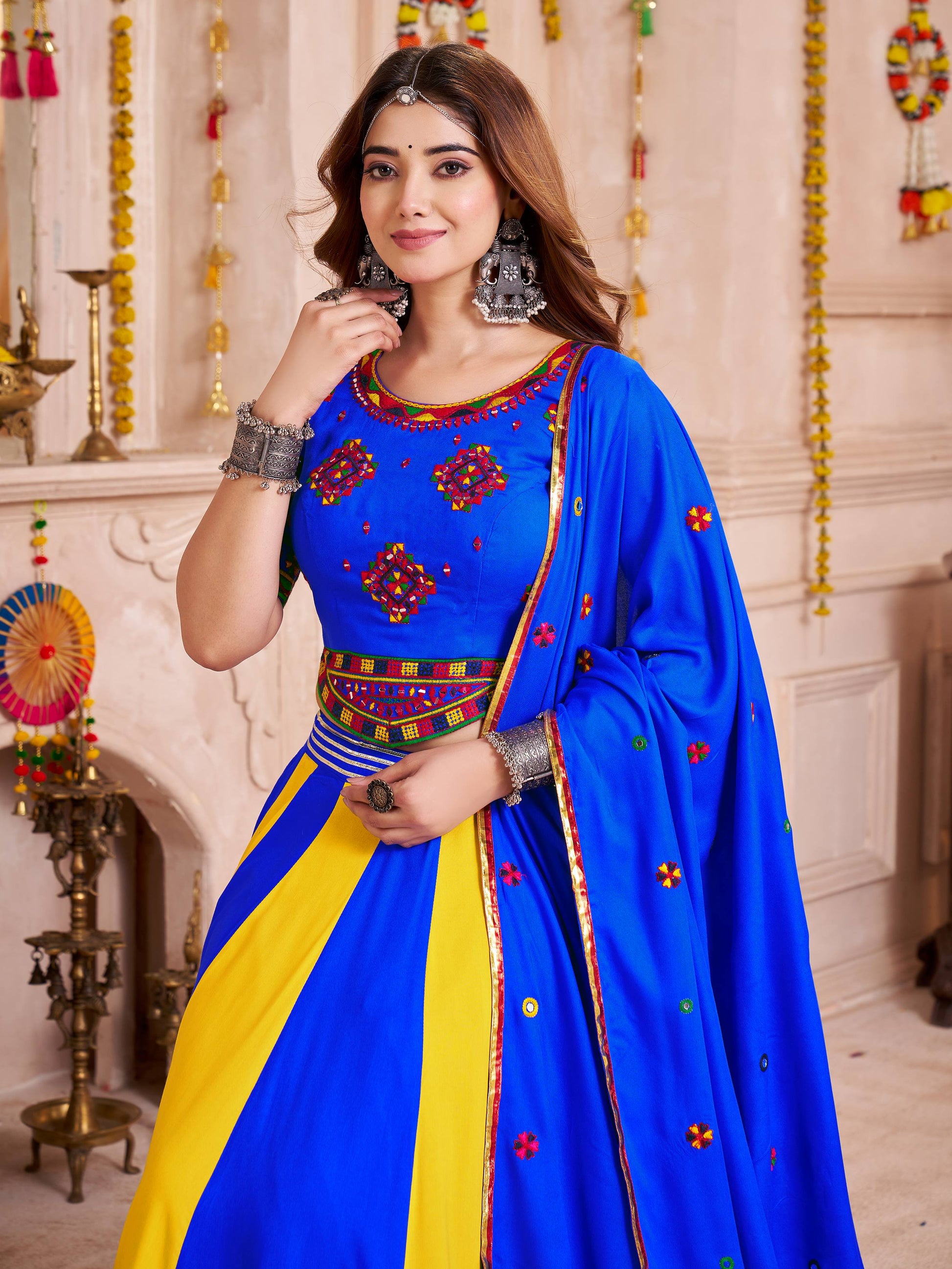 Classy Blue Cotton Traditional Lehenga With Multi Thread Work Choli