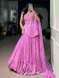 Charming Pink Bandhej Print Georgette Navratri Wear Lehenga Choli