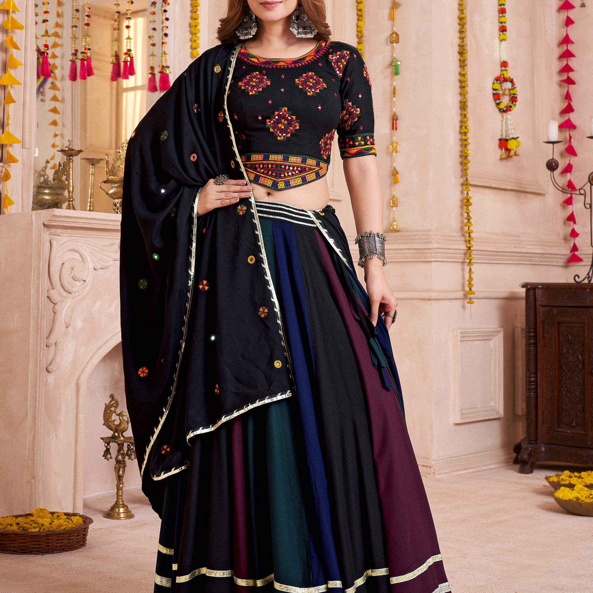 Marvelous Multi-Color Cotton Lehenga With Multi Thread Work Blouse
