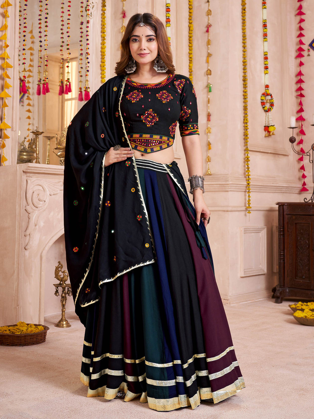 Marvelous Multi-Color Cotton Lehenga With Multi Thread Work Blouse