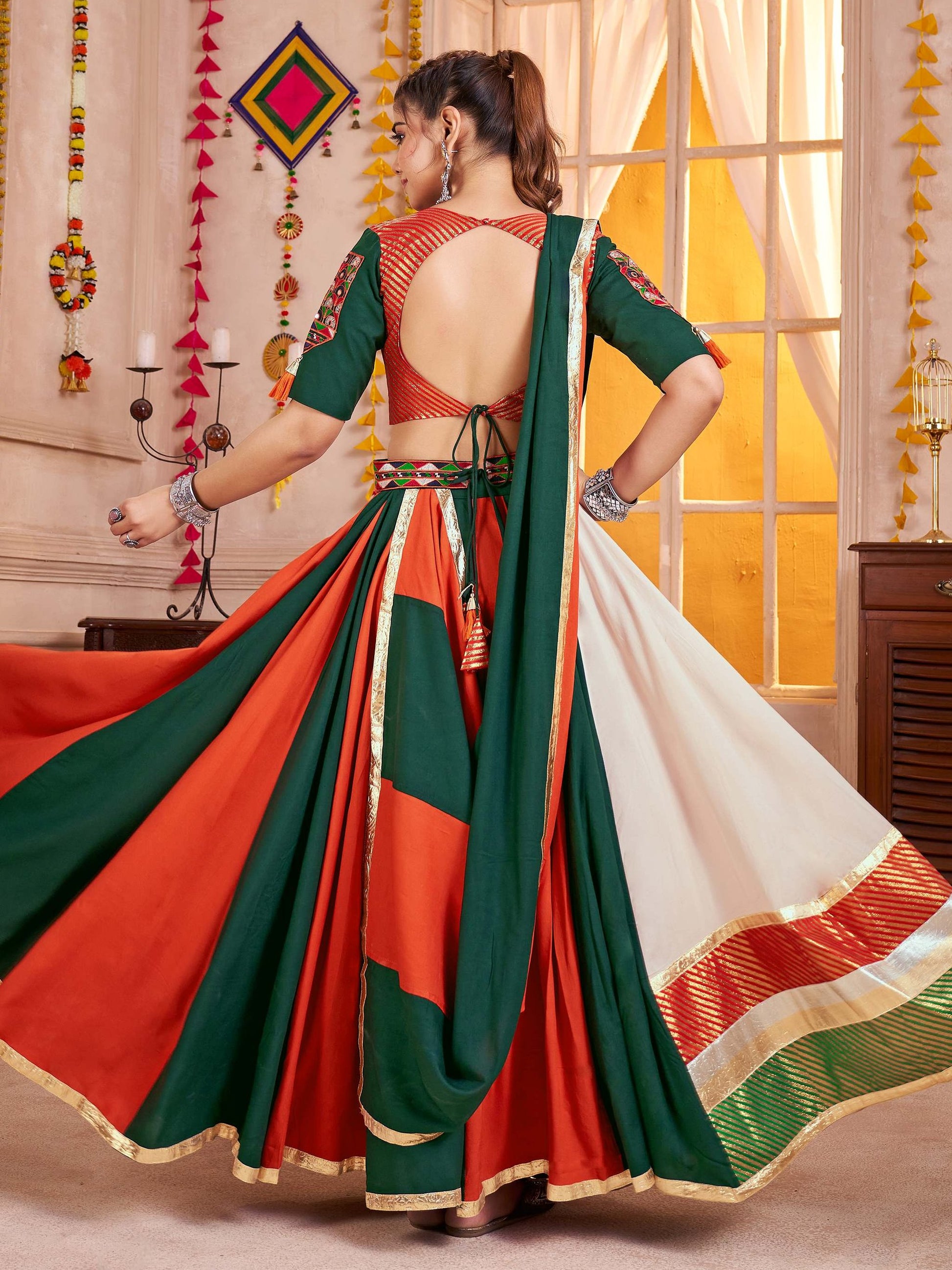 Super Multi-Color Cotton Navratri Special Lehenga With Kutchi Patch Work Blouse
