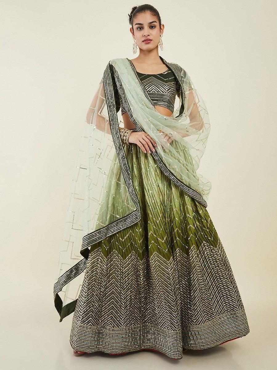 Astonishing Green Sequins Art Silk Wedding Wear Lehenga Choli