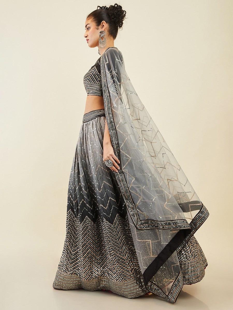 Sparkle Black Sequins Art Silk Cocktail Party Wear Lehenga Choli
