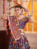 Attractive Purple Digital Print Cotton Navratri Special Lehenga With Blouse