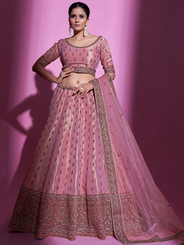 Lovely Pink Thread Gota Silk Sangeet Wear Lehenga Choli