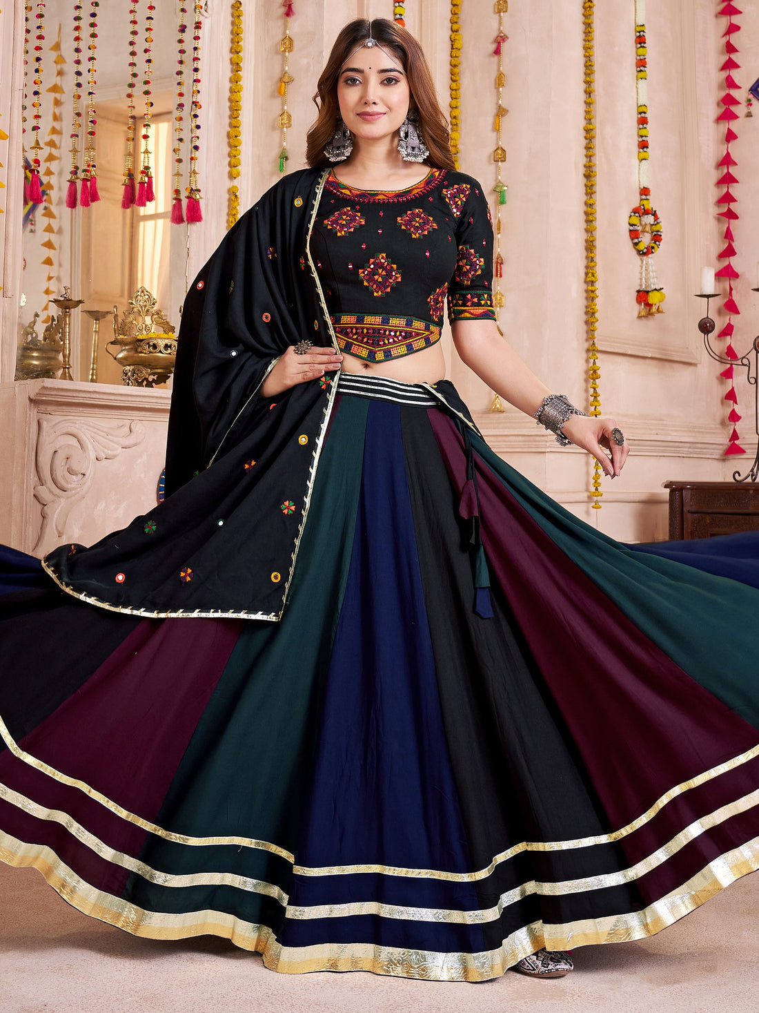 Marvelous Multi-Color Cotton Lehenga With Multi Thread Work Blouse