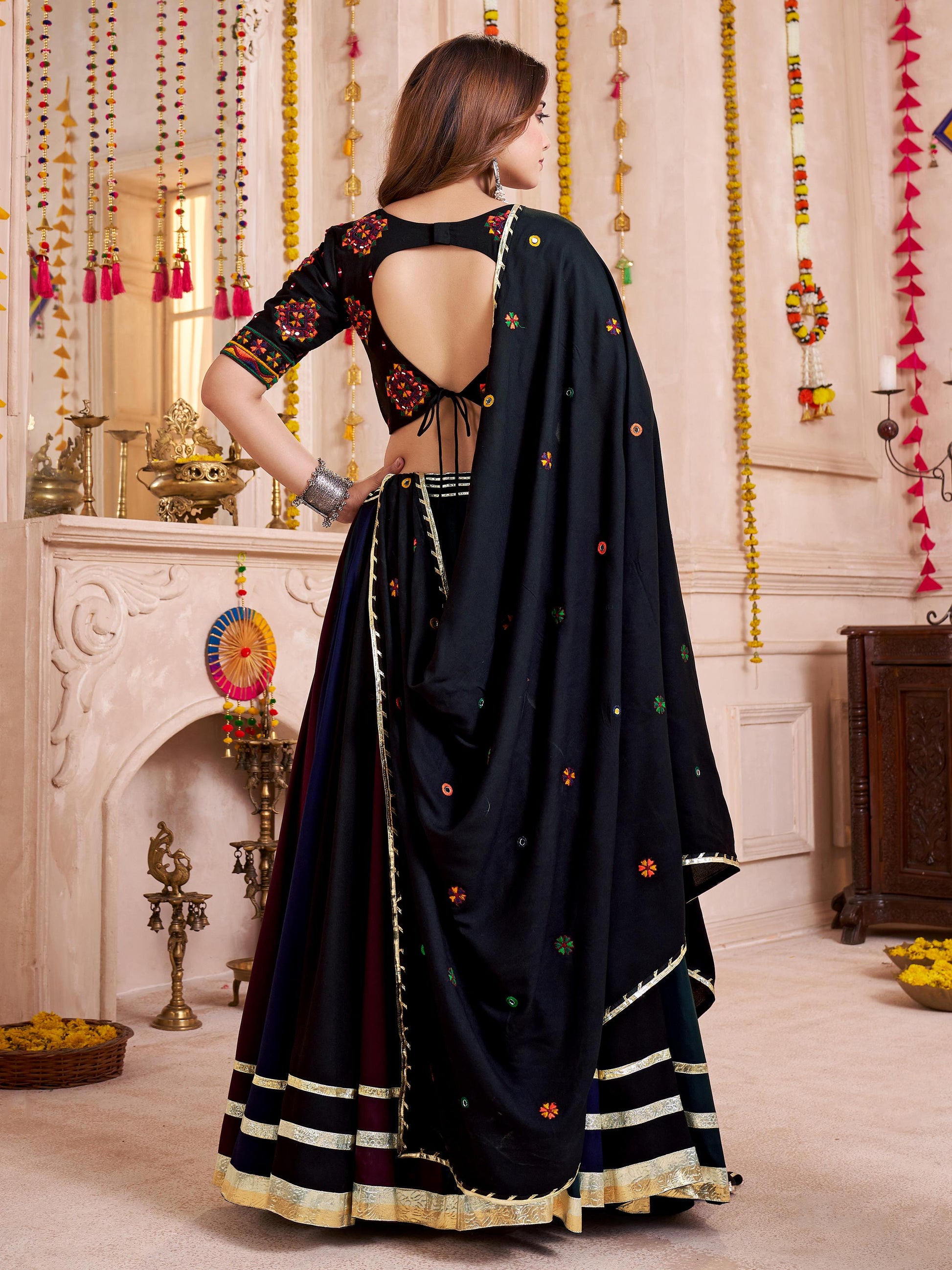 Marvelous Multi-Color Cotton Lehenga With Multi Thread Work Blouse