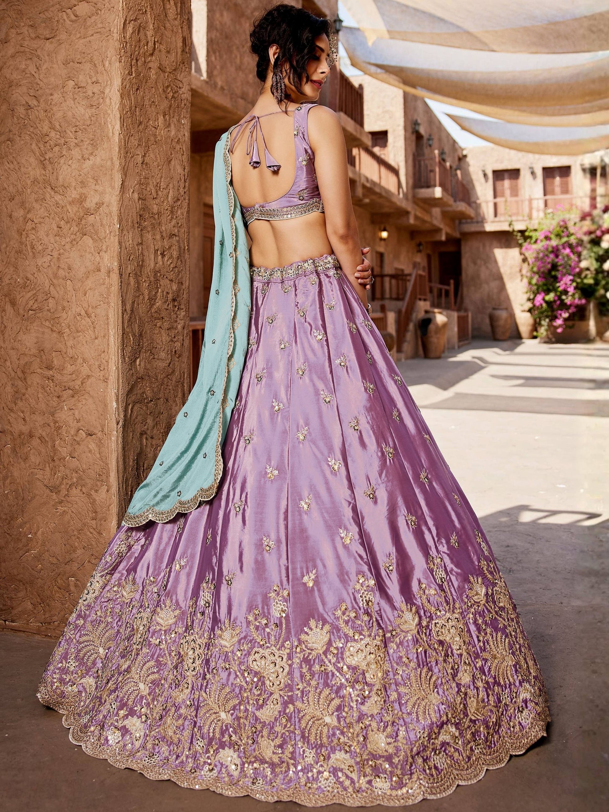 Great Lavender Embroidered Silk Wedding Wear Lehenga Choli With Dupatta 