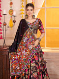 Splendid Black Floral Print Cotton Navratri Special Lehenga Choli With Dupatta