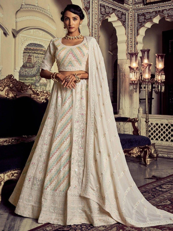 Gorgeous White Embroidered Georgette Bridesmaid  Lehenga Choli
