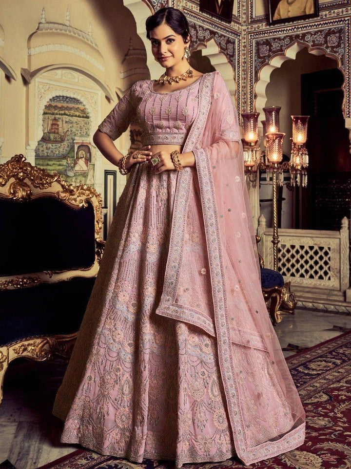 Glamorous Pink Dori Work Georgette Reception Lehenga Choli