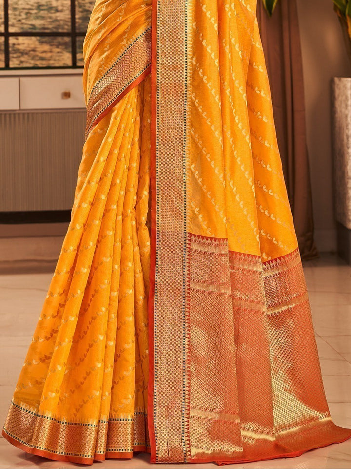 Marvelous Yellow Zari Woven Banarasi Silk Haldi Wear Saree With Blouse
