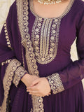 Attractive Wine Sequins Georgette Engagement Wear Gown With Dupatta