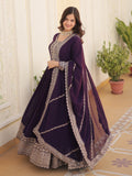Attractive Wine Sequins Georgette Engagement Wear Gown With Dupatta