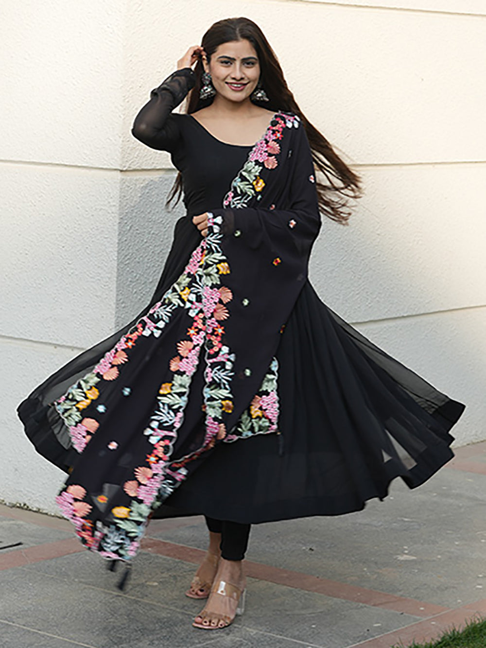Beautiful Black Georgette Event Wear Anarkali Suit With Dupatta