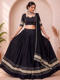 Attractive Black Mirror Lace Work Cotton Navratri Wear Lehenga Choli