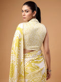 Stunning Yellow Digital Printed Satin Casual Saree With Blouse