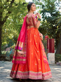 Delicate Orange Zari Weaving Paithani Silk Traditional Lehenga Choli